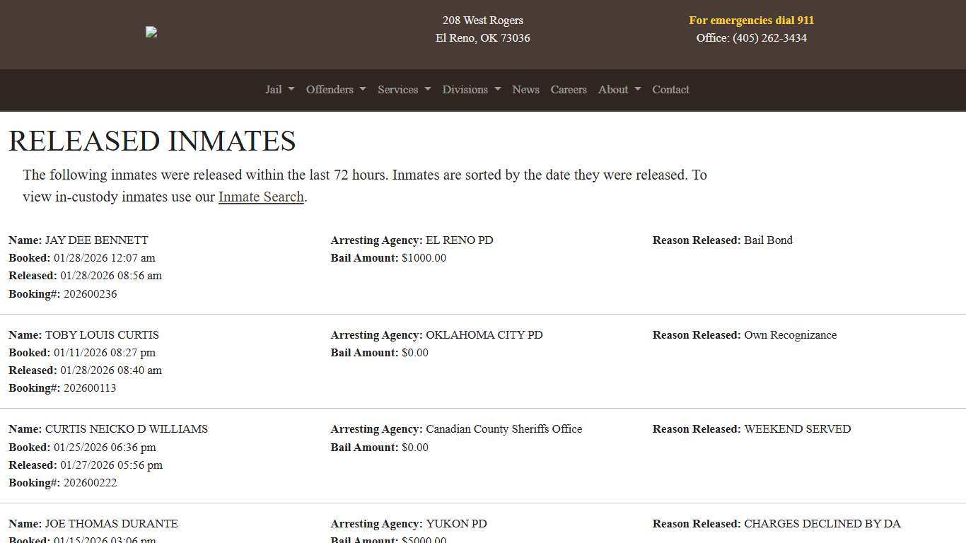 Released Canadian County Sheriff's Office